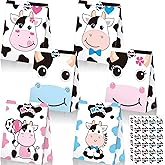 Leinuosen 24 Pack Cow Party Favor Bags Cute Cow Print Bags for Kids Farm Animal Themed Goodie Treat Candy Birthday Party Supplies and Decorations