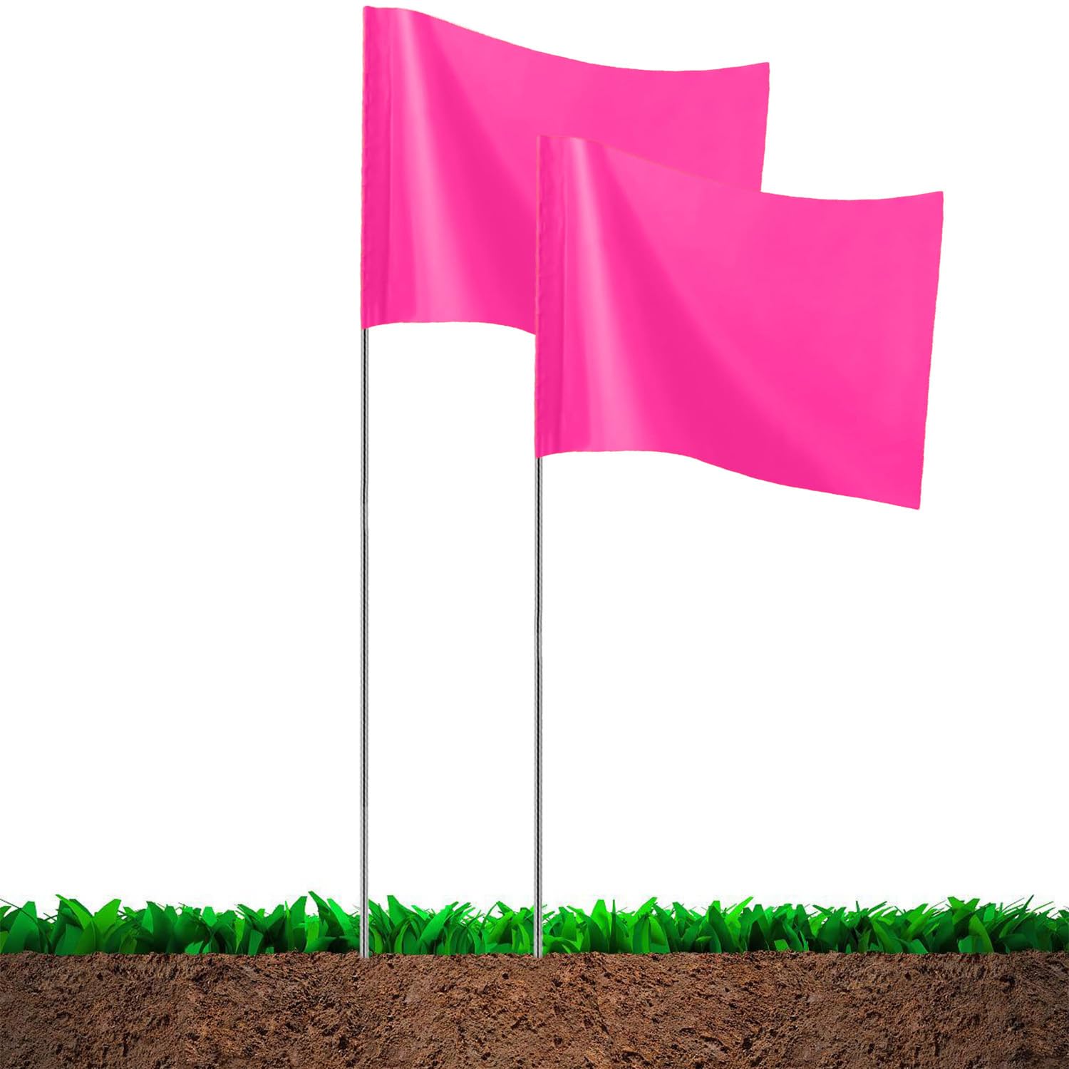 Photo 1 of 20Pack Pink Marking Flags, JIZHGRAD 15x4x5 Inch Marker Flags Use for Yard & Lawn, Boundary & Dog Training, Survey & Landscape, Sprinkler & Surveyor, Garden & Construction, High Visibility, Sturdy, Versatile, UV & Weather Resistant