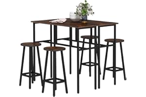 HOMCOM 6-Piece Bar Table Set, 2 Breakfast Tables with 4 Stools, Counter Height Dining Tables & Chairs for Kitchen, Living Roo