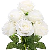 MERIXMAS 4 Inch Large Roses Artificial Flowers, Fake Velvet Silk Roses in Bulk for Home Decor Indoor, Fake Roses Realistic Flowers with Stems for Wedding Centerpiece Party Decor (6, White)