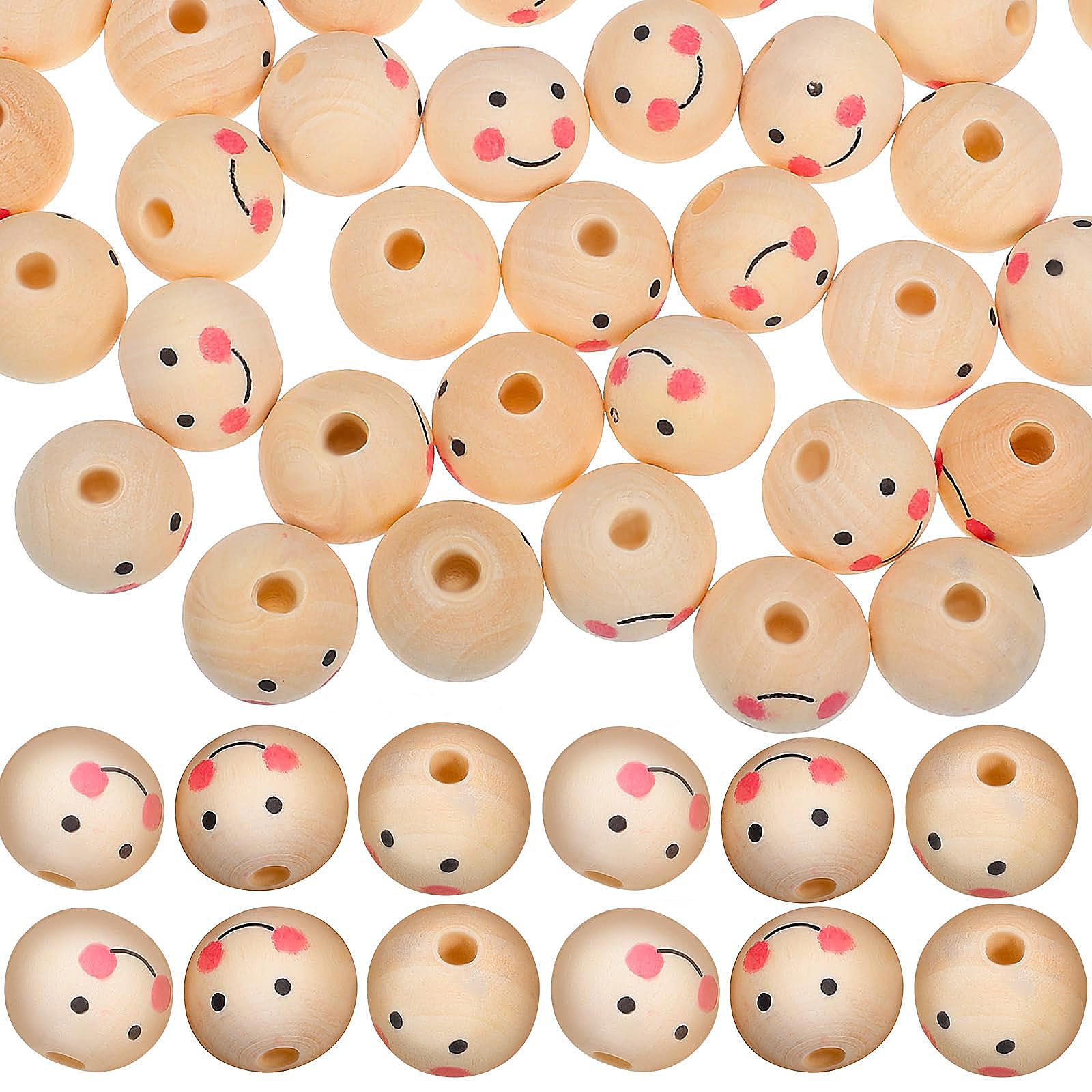 CVNRCLP 100 Pcs Colorful Wooden Smiley Face Beads for DIY Craft Projects – Cute and Fun for Jewelry Making, Kids’ Crafts, and Creative Activities
