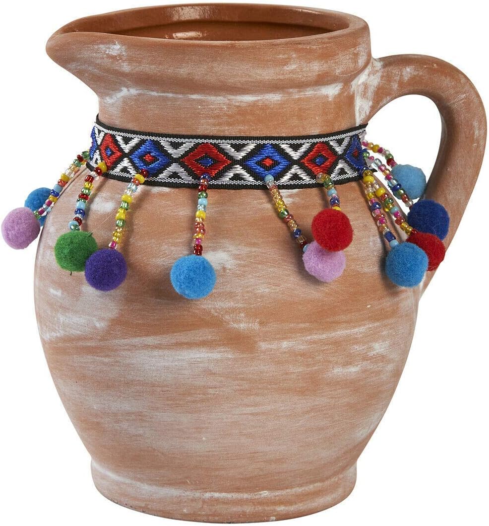 Homes on Trend Moroccan Terracotta Pom Pom Style Flower Pot Small Decorative Pots for Flowers Herb Planter Single Stem Succulent Holder Vintage Bathroom Kitchen Storage Wedding Table Decor - Vase