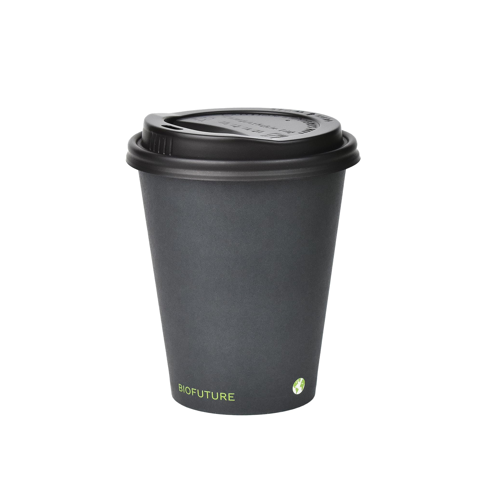 BIOFUTURE Biodegradable Coffee Cups – Black, 50 Count Disposable, 8 Ounce Paper Cups with Lids – Eco-Friendly and 100% Compostable – Ideal for Tea, Coffee, and Hot Drinks (50 Pcs, Black, 8oz)