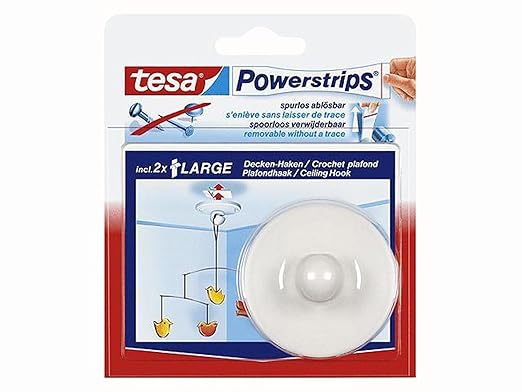 9 Stück tesa Deckenhaken mit Powerstrips, selbstklebend, wieder ablösbar, bis 0,5kg
