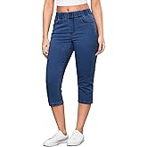 GRAPENT Capris Jeans for Women High Waisted Trendy Pull On Elastic Waist Split Hem Skinny Stretchy Denim Capri Pants