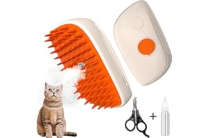 FREEFA Cat Steam Brush for Shedding, 3 in 1 Self-Cleaning Silicone Steam Cat Brush for Indoor Cats Massage, Rechargeable Steamy Cat Grooming Hair Brush, Anti-Static & Flying Hair, Include Cat Nail Clipper