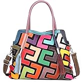 Segater Women's Multicolor Big Boston Bag Genuine Leather RANDOM Colorful Patchwork Large Tote Handbag Hobo Crossbody Purses