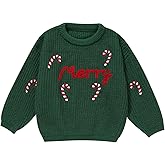 Toddler Girl/Boy Christmas Sweater Merry Hand Embroidered Sweater Candy Canes Knitted Pullover
