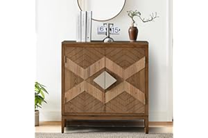 Ahokua Sideboard Buffet Cabinet with 2 Doors Accent Cabinet with Storage Carved Wood Mid Century Modern Credenza with Protective Feet for Kitchen, Hallway, Entryway, Living Room, Farmhouse