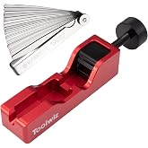 Toolwiz Spark Plug Gap Tool with 32 Blade Steel Feeler Gauge, Red | Gapping Tool, For 10mm 12mm 14mm 16mm Thread Spark Plugs, Valve Piston Adjustment Tool, with 0.001-0.04" Tapered Feeler Gauge