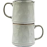 KooK Glazed Coffee Mugs, Ceramic, Microwave & Dishwasher Safe, 13 oz, Java/Slate Circled, Set of 2