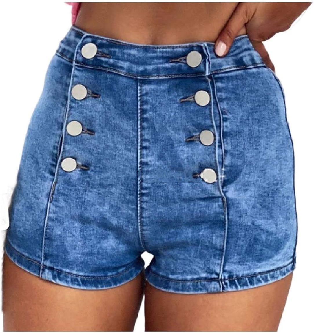 Coolred Women's Bodycon DoubleBreasted Denim Panties Mini Jeans Shorts Dark Blue S at Amazon