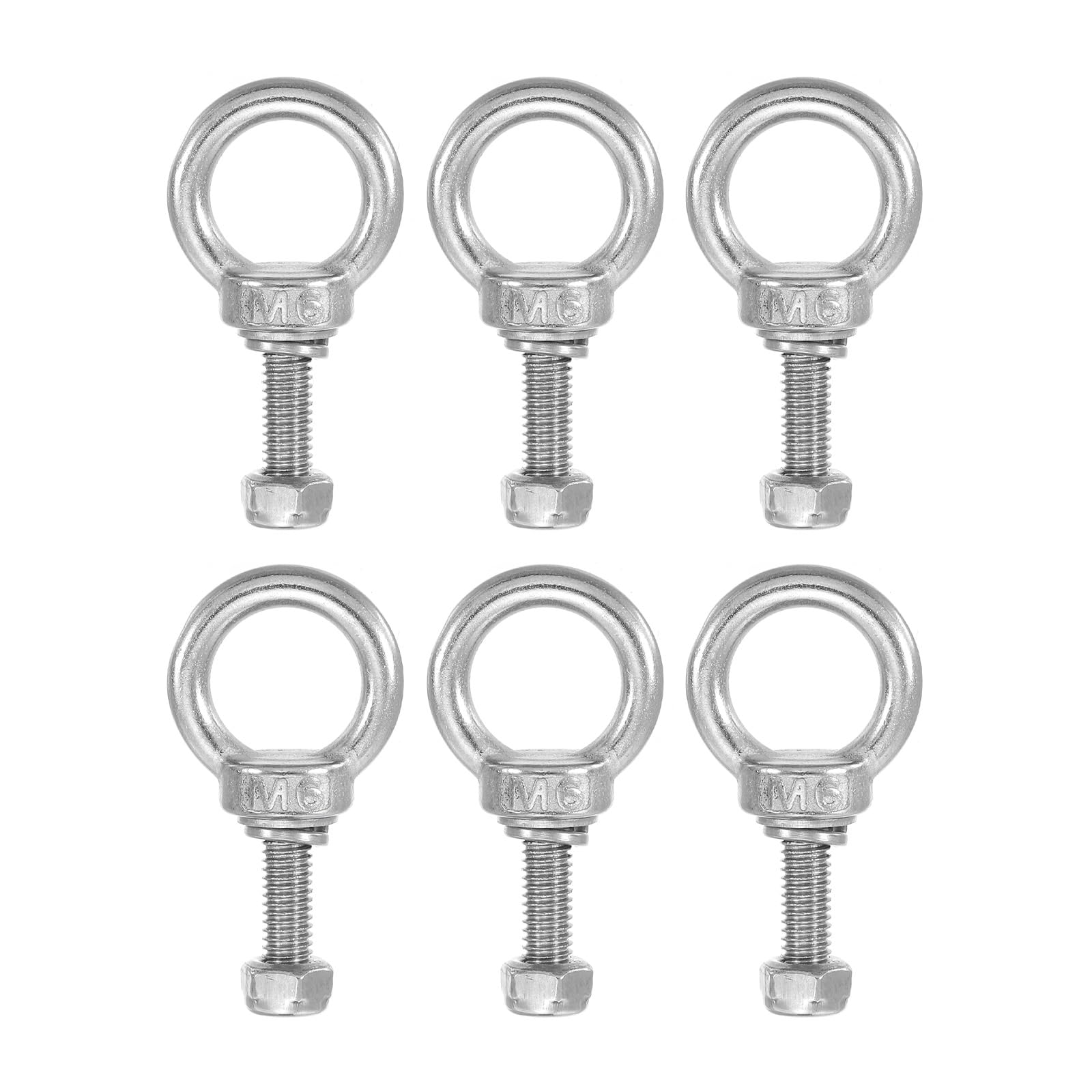 PATIKIL Lifting Shoulder Eye Bolts, M6x20 304 Stainless Steel Male Thread with Hex Screw Nut Gasket Flat Washer for Hanging Securing Chain Wire Rope, 6 Sets