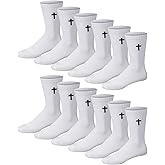 Shihanee 12 Pairs Cross Socks for Men Religious Christian Pastor Elastic Crew Socks Christian Gifts for Men