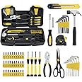 MARTCOLOR 58 Piece Household Tool Set, General Household Hand Tool Kit with Plastic Toolbox Storage Case, All Purpose Household Tool Kit for Home, Garage, Office and College Dormitory Use, Yellow
