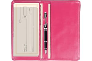 Sanlykate Checkbook Cover with Pen Slot, RFID Blocking PU Leather Standard Register Case for Top & Side Tear Checks, Free Divider