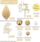 LARDUX Gold Cake Decorations Boho Toppers Palm Leaves Ball Insert 30 pcs view 2