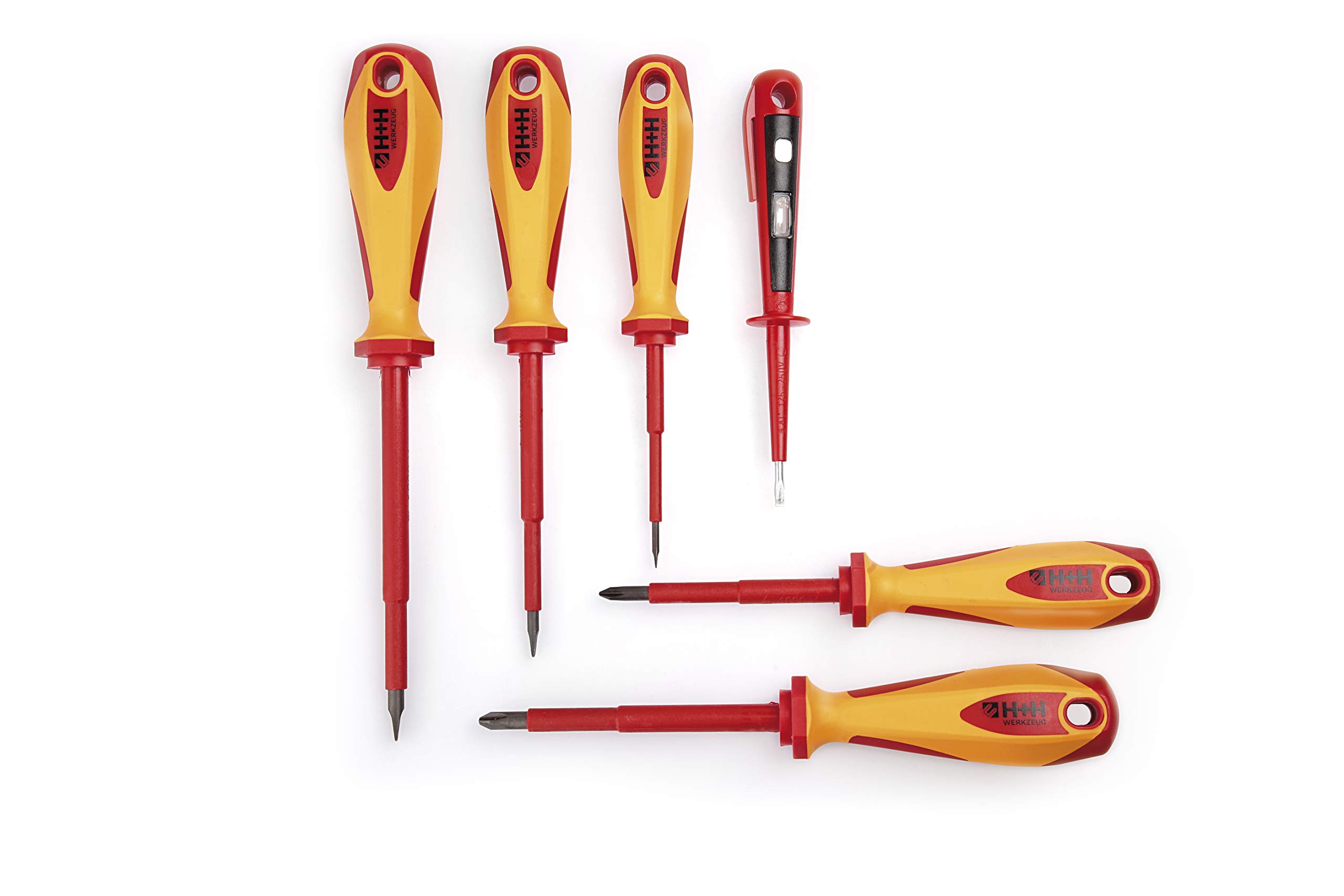 H+H Werkzeug SDSX6 Screwdriver Set 6 Pieces Including Voltage Tester VDE Tested Made in Germany Red/Yellow