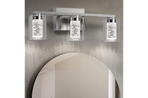 SADENICEL Brushed Nickel Vanity Lights, 3-Light Bathroom Light Fixtures, Crystal LED Bathroom Lights Dimmable White/Neutral/Warm Light with Clear Glass Shade for Bathroom Bedroom Hallway Lighting