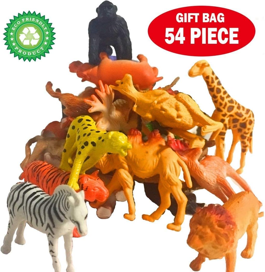 jiistar 54 Pieces Animal Figure Set,Including Farms,Forests, Grasslands, Lakes Animals for Boys and Girl Kids Small Animals Toys (54PC Animal Set)