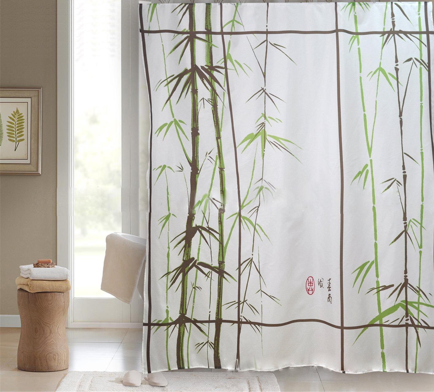 Get Orange Classical Bamboo Polyester Curtain Shower Curtain