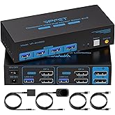 8K@60Hz Displayport KVM Switch 2 Monitors 2 Computers Display Port 4K@120Hz USB3.0 Dual Monitor KVM Switches for 2 PC Share 2