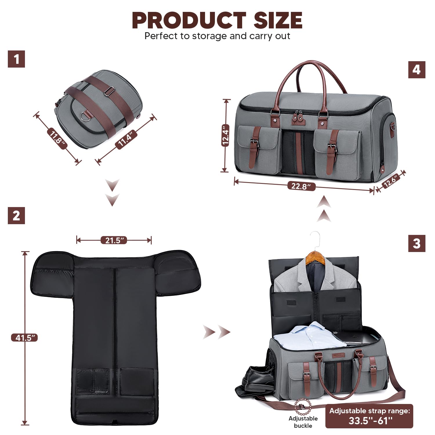 Vessgra Carry on Garment Bag for Travel, Convertible Garment Duffle Bags for Men Women with Shoe Compartment - 2 in 1 Hanging Suitcase Suit Travel Bags