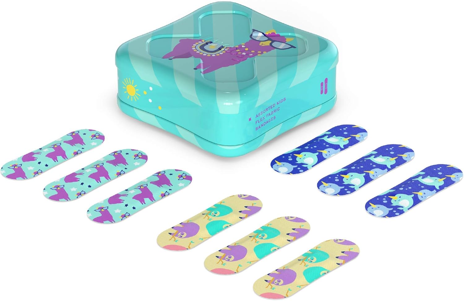 Welly Bandages - Bravery Badges, Flexible Fabric, Adhesive, Standard Shapes, Peculiar Pets - Llama, Sloth, Narwhal Patterns - 48 Count: Health & Personal Care