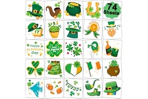 CHARLENT St Patrick's Day Temporary Tattoos for Kids Party Supplies - 74 Individually Sheets St. Patrick's Day Tattoos for Boys Girls Party Favors Goodie Bag Fillers