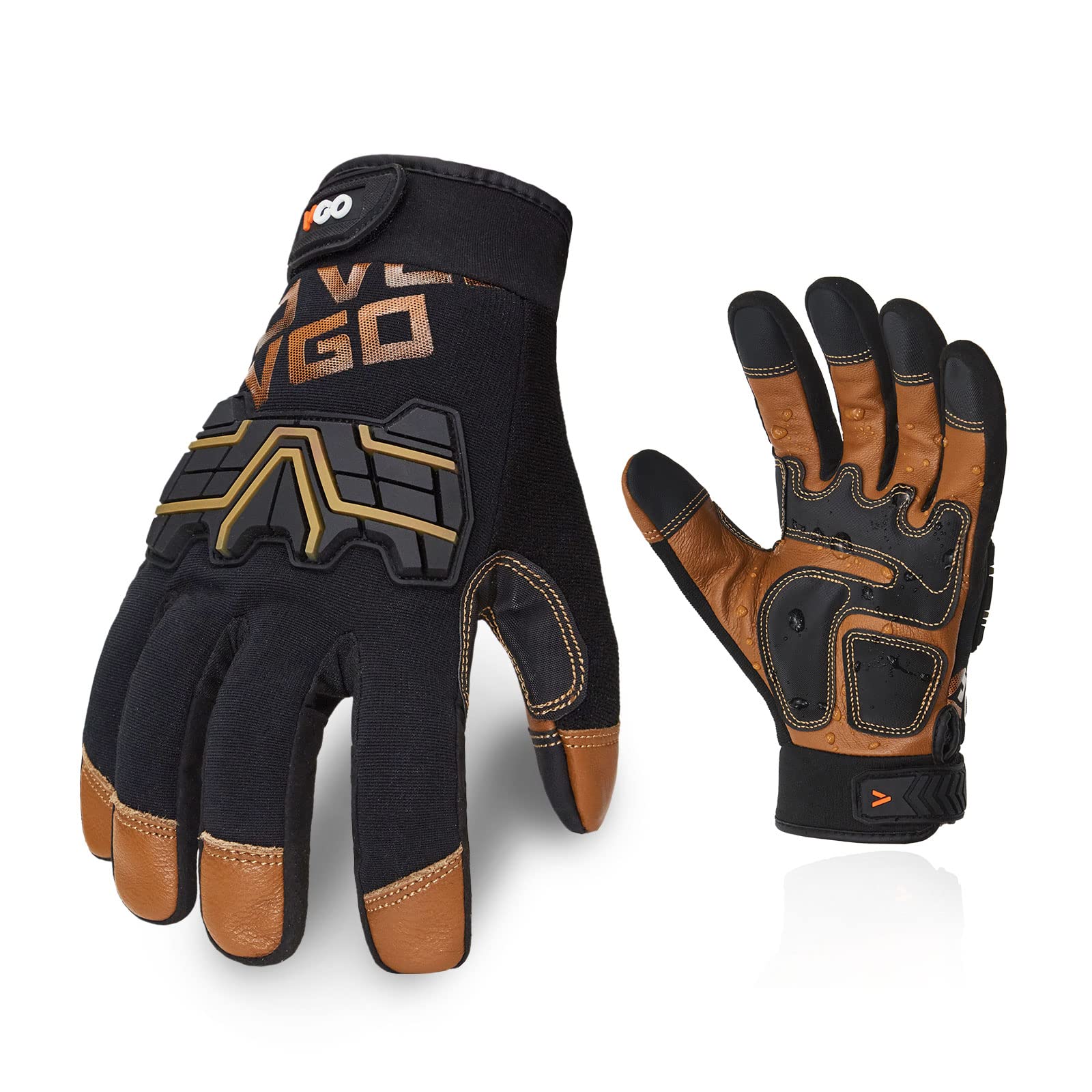 Vgo... Work Gloves Men Touchscreen Anti Impact, Utility Gloves in Goat Leather for Warehouse Mechanics Carpenter, 1 pair (L,Brown,GA9617)