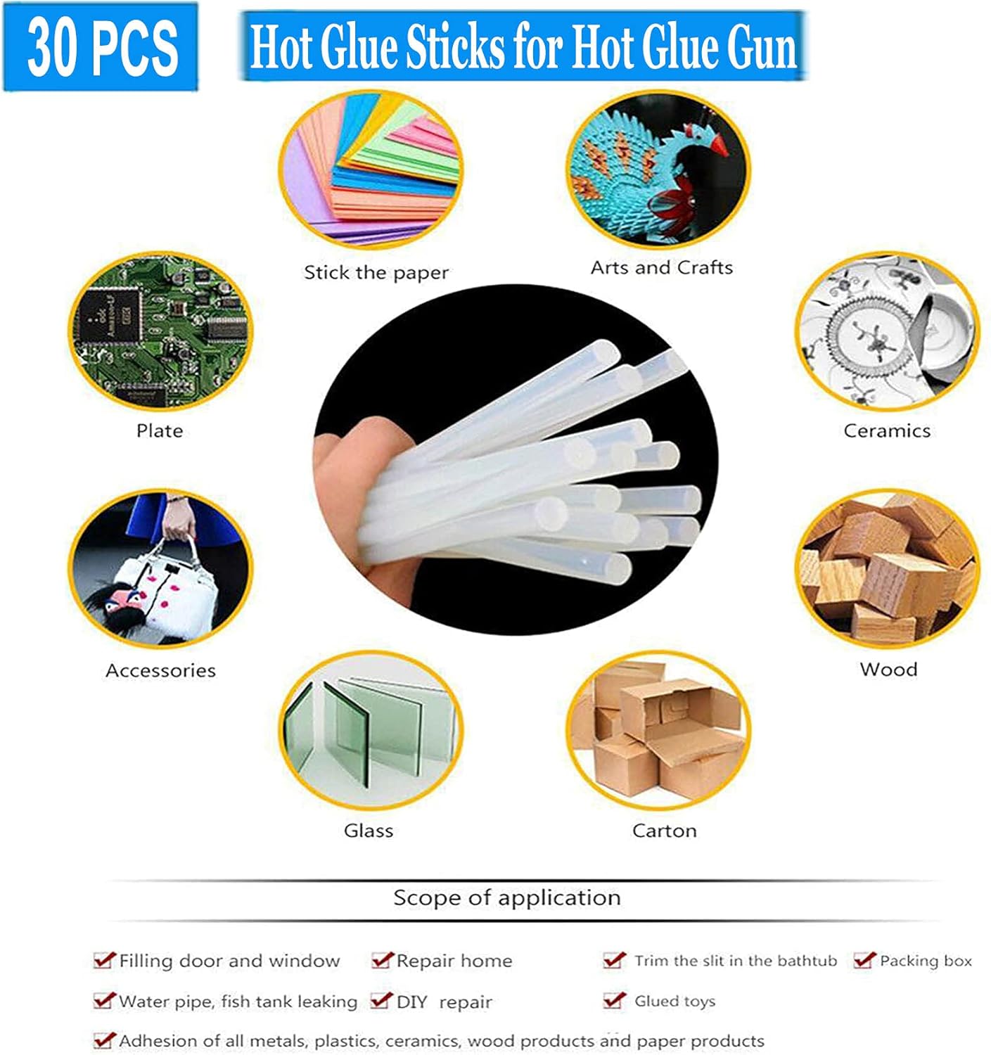 DuoAndDuo Hot Glue Gun kit 20W with 30pcs Mini Hot Glue Sticks for Glue Gun, Hot Melt High Temp Industrial Glue Gun, Glue Guns with 4pcs Anti-Scald Silicone Finger Cot, DIY Crafts Hot Glue Guns (Blue)