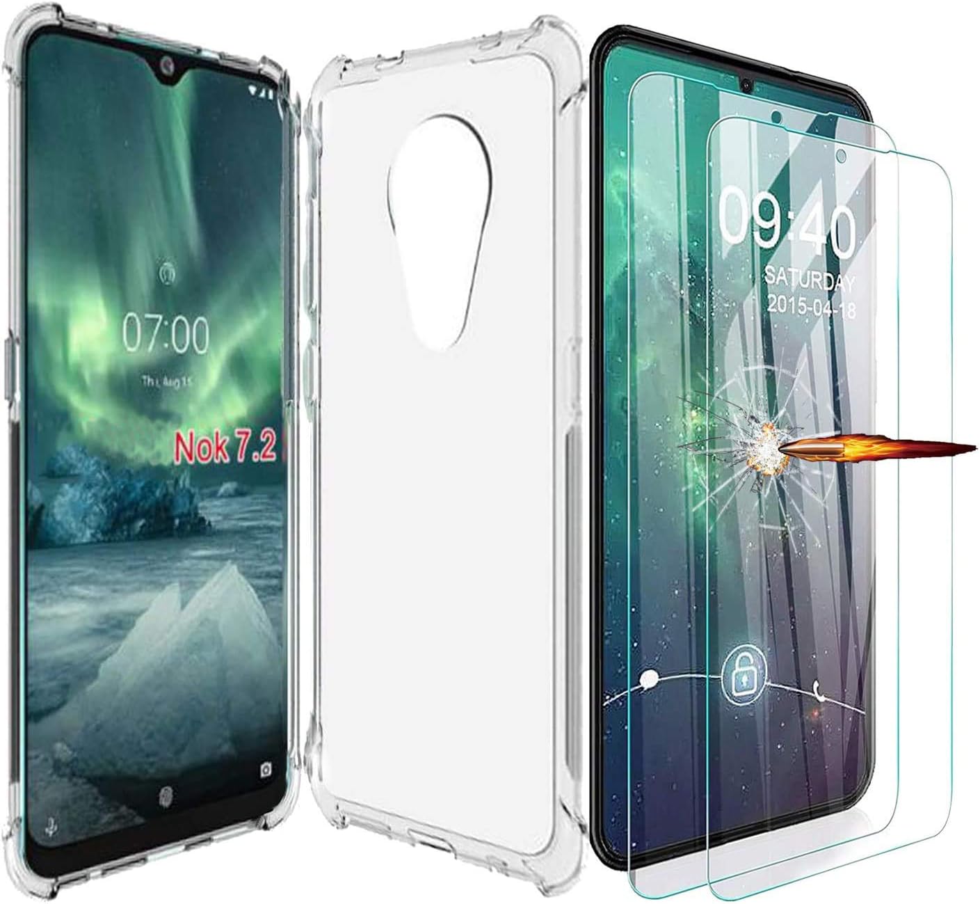 MISIDECompatible for Nokia 7.2 Case,with Nokia 7.2 Screen Protector.[3 in 1] [Scratch Resistant] Slim Fashion Soft TPU Shockproof Case + 9H Tempered Glass Screen Protector (Transparent)