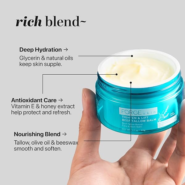 FORGE SKIN TIGHTEN & LIFT BALM FOR WOMEN – BEEF TALLOW & HONEY EXTRACT FACE MOISTURIZER – NATURAL CREAM – HYDRATING FACIAL LOTION – ANTI AGING SKINCARE WITH ESSENTIAL OILS (1.7 OZ)