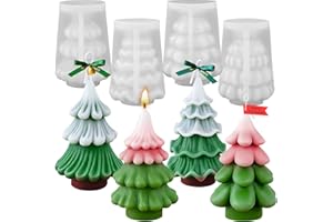 ZQYSING 4 Pcs Christmas Tree Candle Molds, 3D Cartoon Christmas Tree Silicone Molds for DIY Candles Wax Soap Plaster Epoxy Resin Casting Craft Xmas Home Decoration Handmade Gift