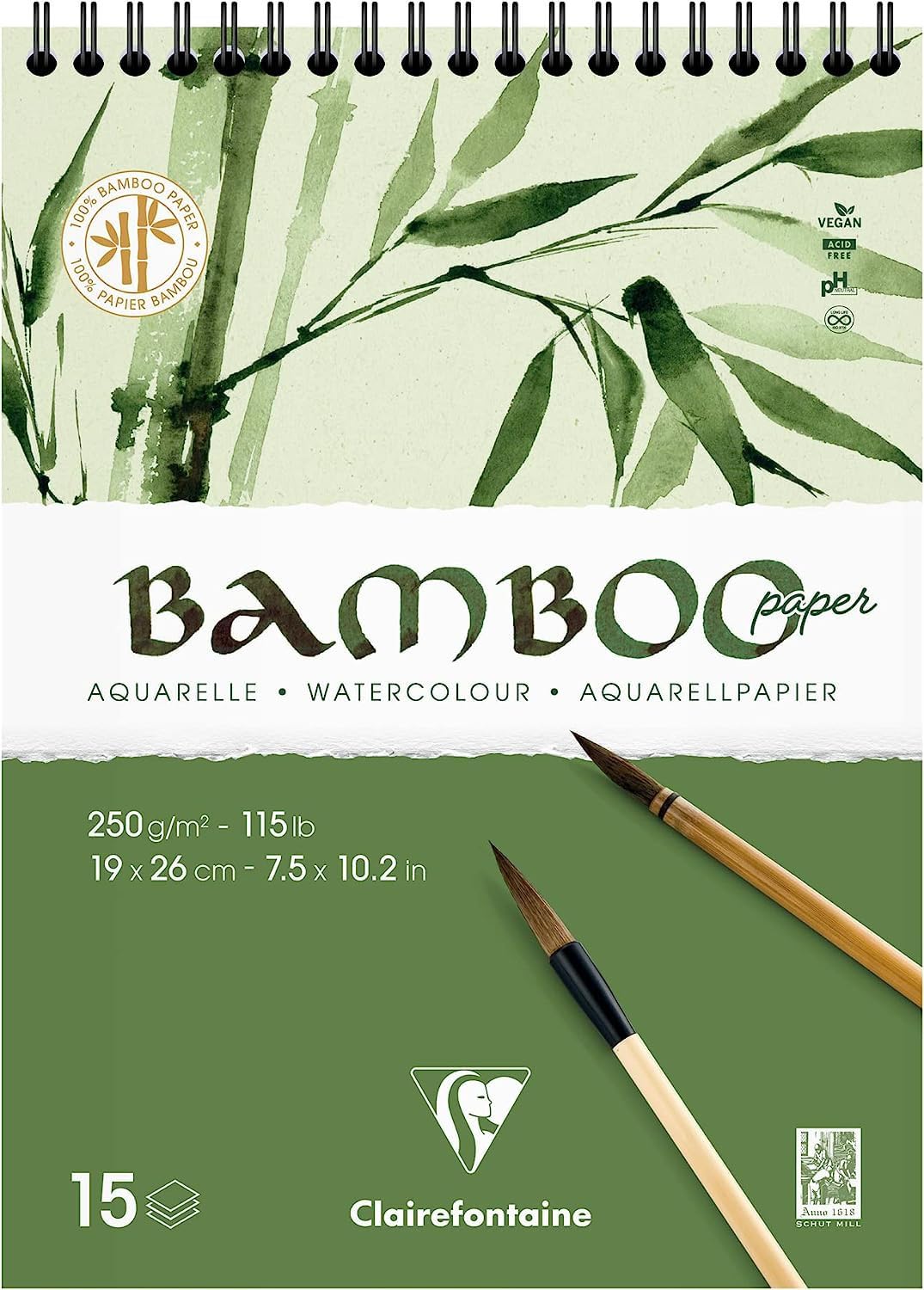 Clairefontaine 975925C - Bloc R.I. Bambou 250g 19x26cm 15 feuilles