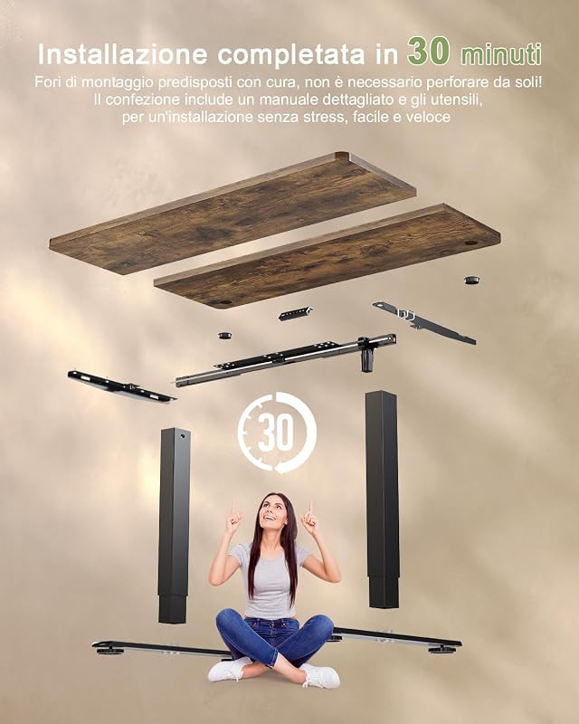Scrivania Regolabile In Altezza Elettrica,100 x 60 cm,Pannello 6 Tasti Con 4 Memorie Di Altezza E Porta USB, Scrivania Da Computer Marrone,Avviso Di Pausa Per Sedentarietà — foto 4 di 8