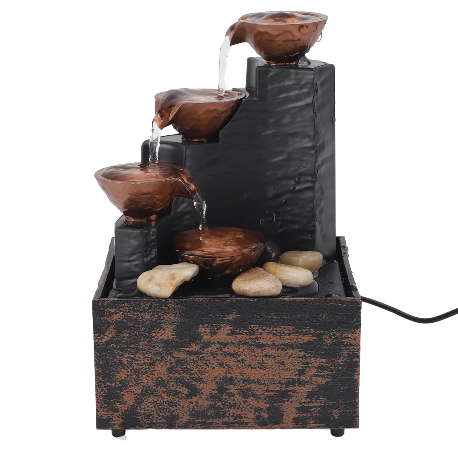 USB Tabletop Water Fountain with LED Lights, Feng Shui Wealth Attracting Mini Indoor Fountain for Home Office Desk, Soothing Running Water Decor with Natural Pebbles