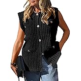 Saodimallsu Womens Sleeveless Sweater Vest Button Up Cable Knit Crew Neck Trendy Casual Loose Summer Cardigan
