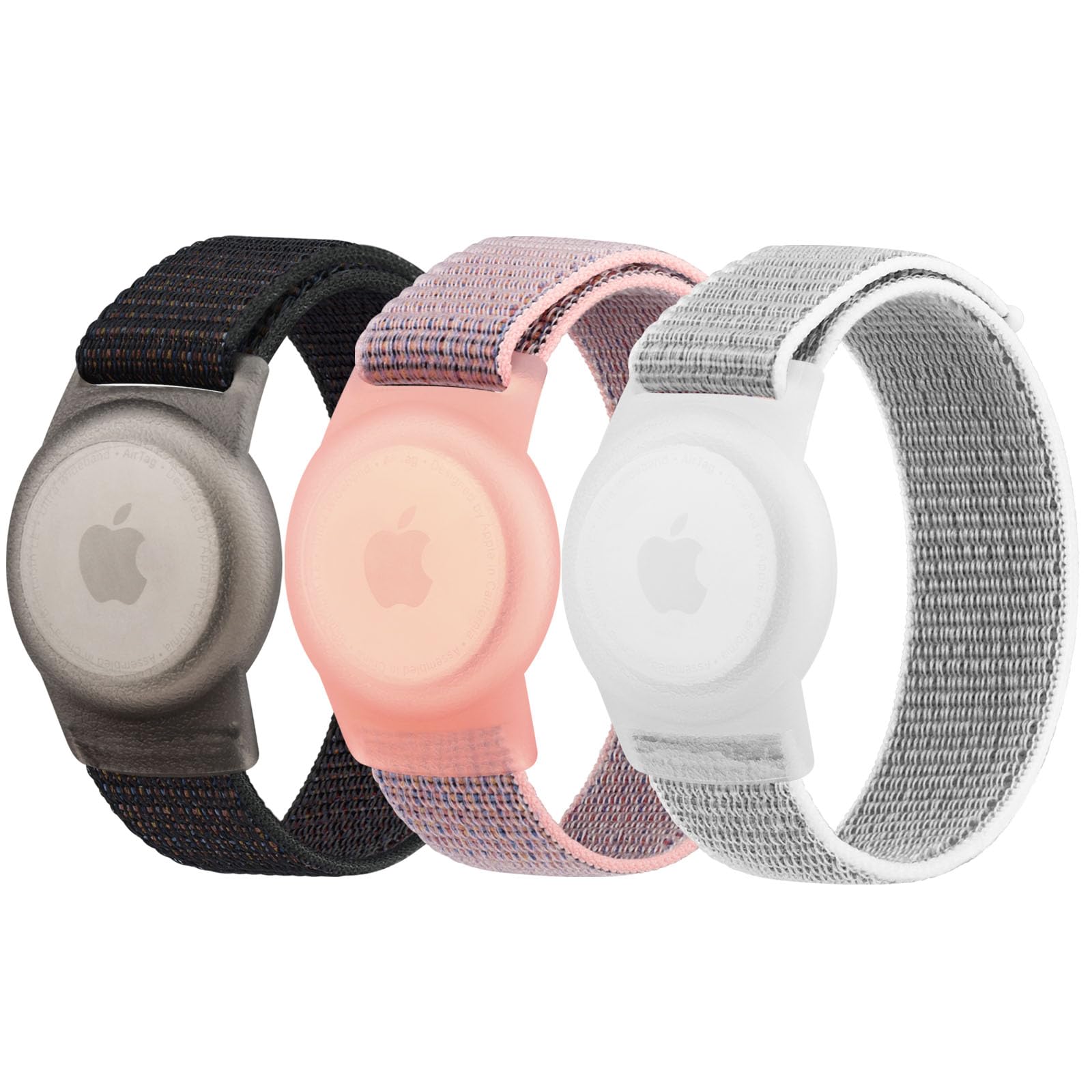 Photo 1 of 3 Pack Nylon AirTag Bracelet for Kids, Soft Nylon AirTag Wristband for Apple Air Tag, Adjustable Anti Lost Wristband for Toddler Baby, Boys, and Girls, Elders (Black/Pink Sand/Grey)