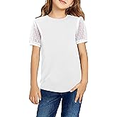 Arshiner Girls T Shirts Puff Short Sleeves with Polka Swiss Dots Tops for Kids Casual Summer Blouse Tunic Tee Tops