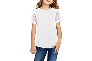 Arshiner Girls T Shirts Puff Short Sleeves with Polka Swiss Dots Tops for Kids Casual Summer Blouse Tunic Tee Tops