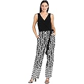 R&M Richards Elegant Sleeveless Wrap Jumpsuit W/Geometric Print & Belted Waist