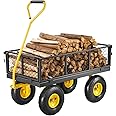 VEVOR 500 Lbs Steel Garden Cart, Heavy Duty Garden Wagon Cart Pullable on Wheels, Metal Yard Utility Wagon Carts with 10" All Terrain Tires, Mesh Removable Sides and 180°Rotating Handle