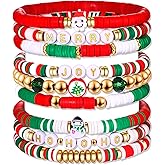 NVENF 9PCS Christmas Bracelets for Women Red Green Heishi Bracelet Stack Beaded Holiday Bracelets Preppy Friendship Bracelets Christmas Gifts Stuff Party Favors