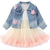 Girls Denim Dresses Kid's Girl's Coat +Skirt Long Sleeve Jacket
