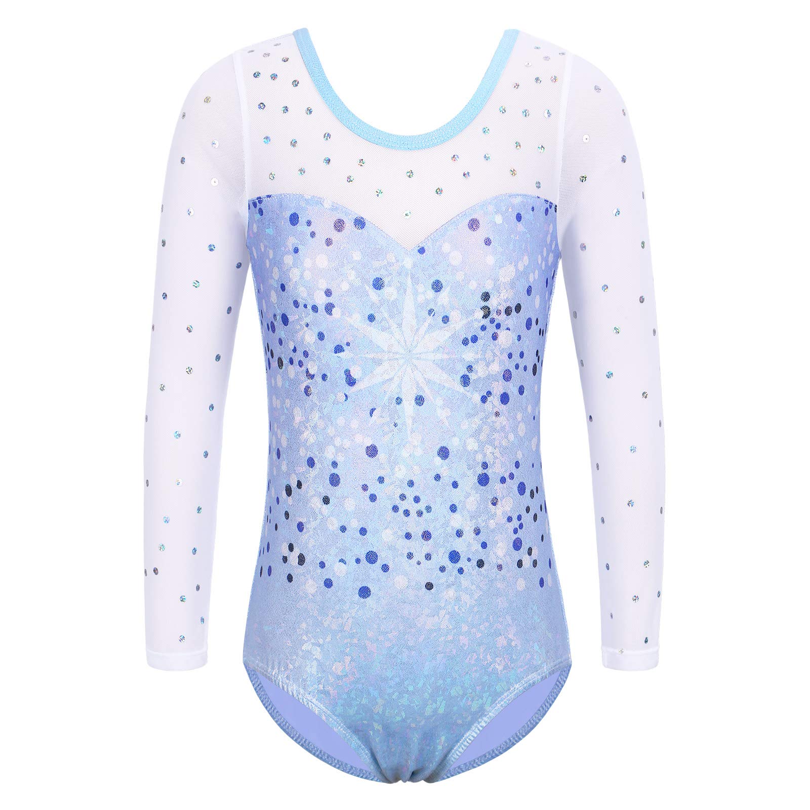 ZNYUNE Gymnastics Leotards for Girls Sleeveless Long Sleeve Gradient Dance Gymnastics Leotard 3-14 Years 263 DotsBlue 12A