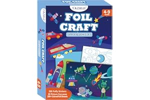 Yazhiji Foil Art Craft Kits for Kids Space Vehicies Mess -Free Fun Activity Set for Child, DIY Printing Craft Kits Activity, Gifts for Ages 4 5 6 7 8 9 10 Years Old Art Supplier Toys for Boys Girls