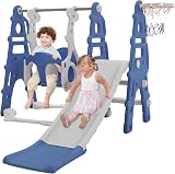 INMOZATA 4-in-1 Kids Slide Swing Basketball Hoop Playset Toddler Climber Indoor view 1