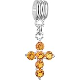 RUBYCA Crystal Cross Dangle Charms for Bracelets Jewelry Making Silver Plated Pendant Beads (Dark Amber Gold, 5pcs)