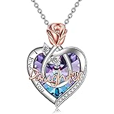 POPKIMI Gifts for Daughter I Love You Daughter Necklace with Rose Flower 925 Sterling Silver Crystal Birthday Christmas Jewelry